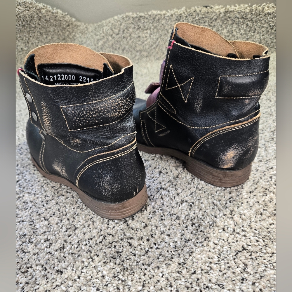 Fly London Black and Burgundy Combat Boots - Picture 5 of 16